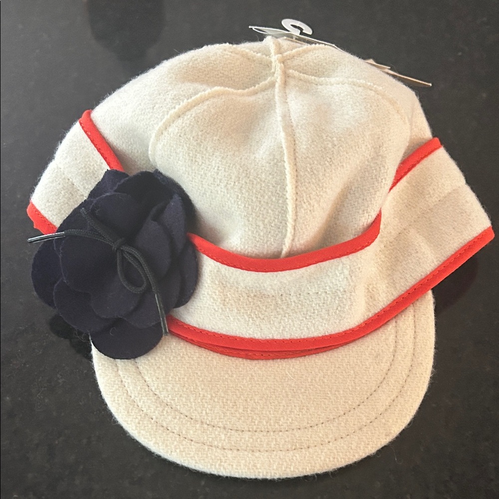 Stylish Cream and Red Kids Cap with Flower Accent by stormy kromer